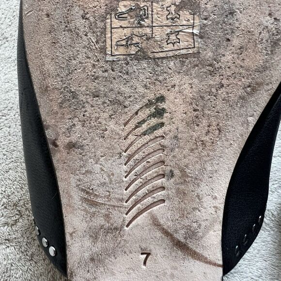 Paige Alia Black Leather Mule Slide Flats Women 7 Silver Stud Pointed Toe Casual - Picture 14 of 15